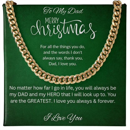 To My Dad Merry Christmas Cuban Link Chain Necklace – Heartfelt Christmas Gift for Dad