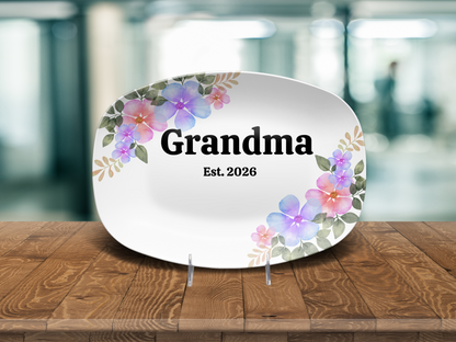 Personalized Grandma Floral Platter – Custom Est. Year Keepsake Gift