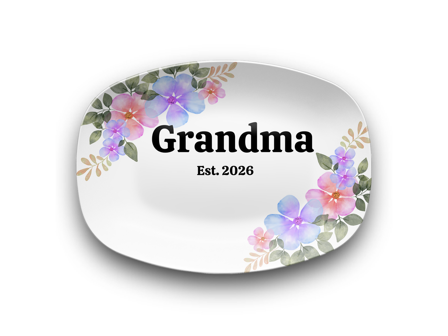 Personalized Grandma Floral Platter – Custom Est. Year Keepsake Gift