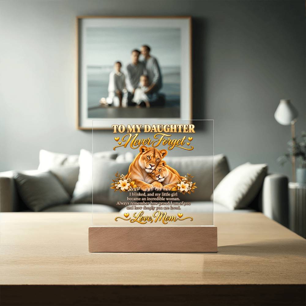 To My Daughter “Never Forget” Lioness Acrylic Plaque – Meaningful Gift from Mom