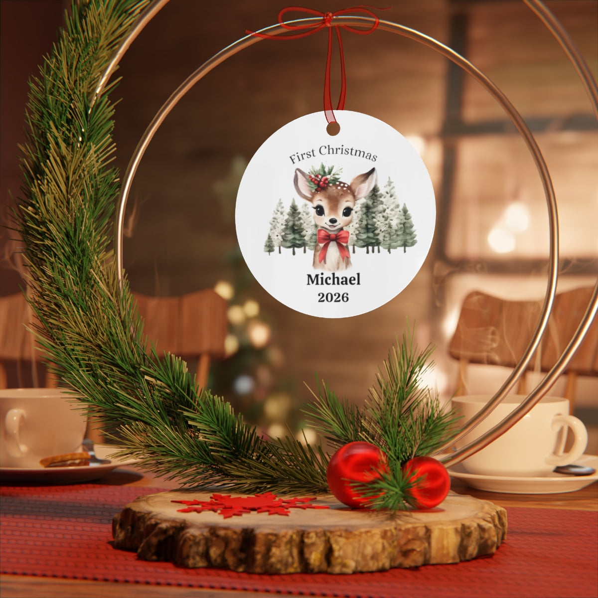 Baby’s First Christmas Personalized Ornament – Fawn Keepsake