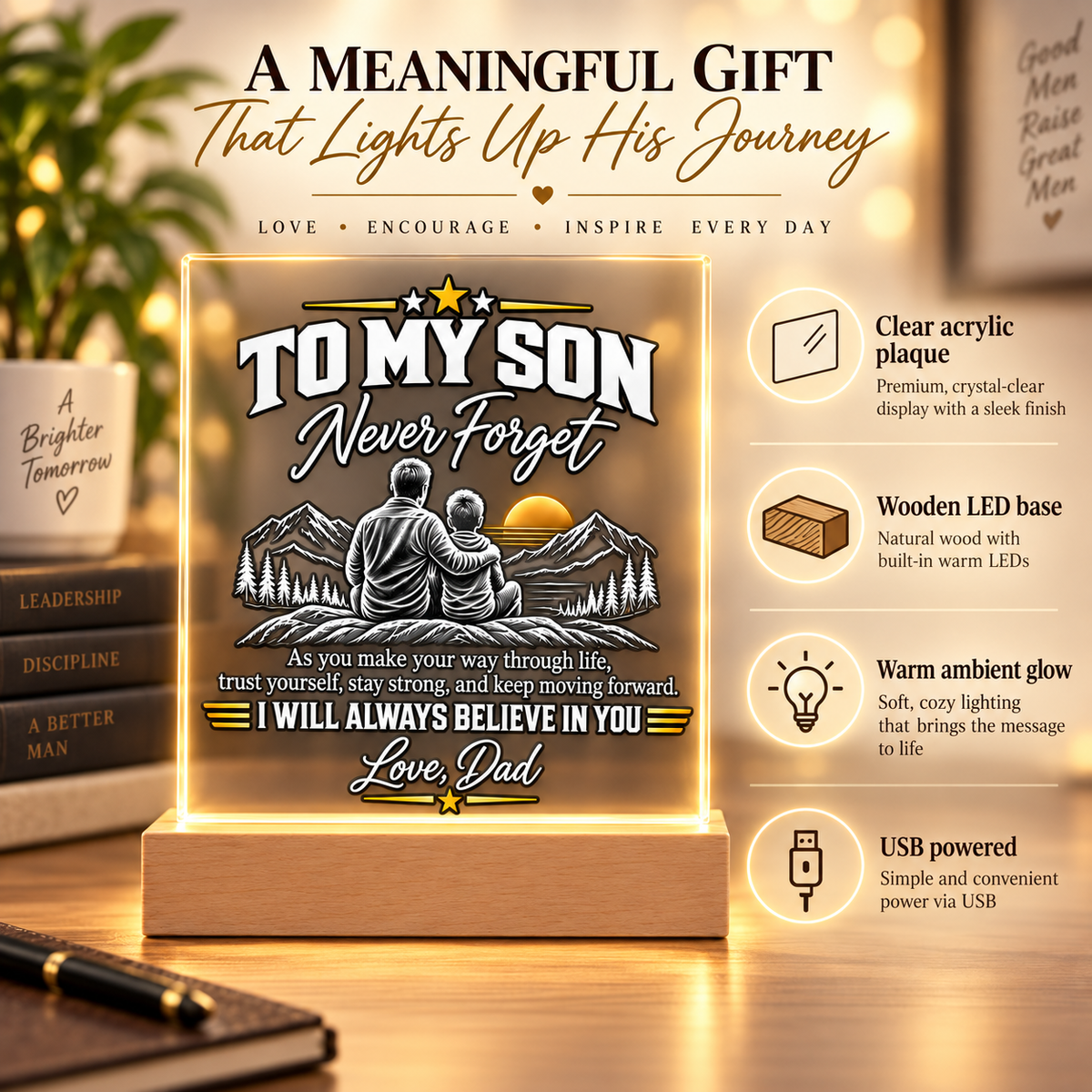 To My Son – Never Forget Acrylic LED Plaque | From , Dad