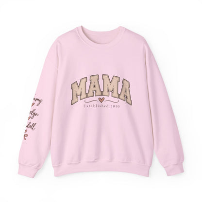 Personalized MAMA Sweatshirt – Custom Kids' Names on Sleeve & Established Year | Gift for Mom