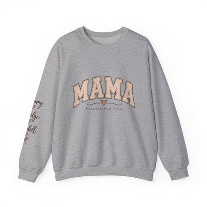 Personalized MAMA Sweatshirt – Custom Kids' Names on Sleeve & Established Year | Gift for Mom